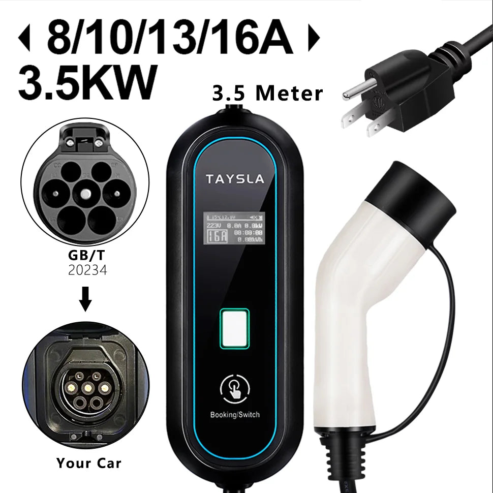 Cargador de coche eléctrico TAYSLA 3.5KW 16A tipo 2 tipo 1 J1772 cargador EV portátil Cable de carga Wallbox para vehículos eléctricos BYD