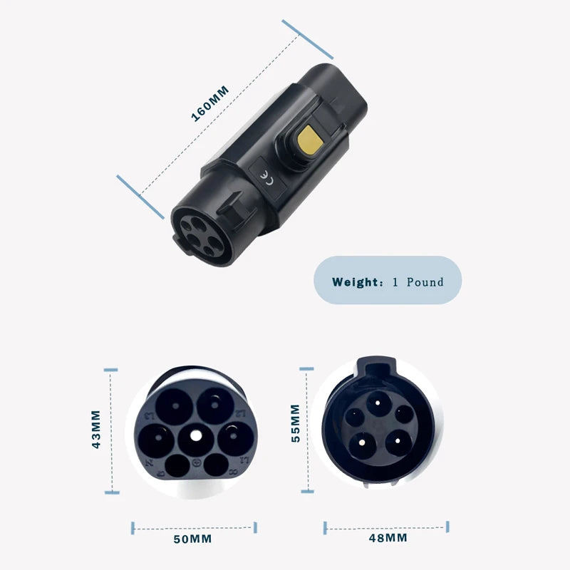 Adaptador antirrobo de enchufe tipo 1 a GBT para coche eléctrico chino con cerradura, 32A, 220V, CA, 7,4kw, EV