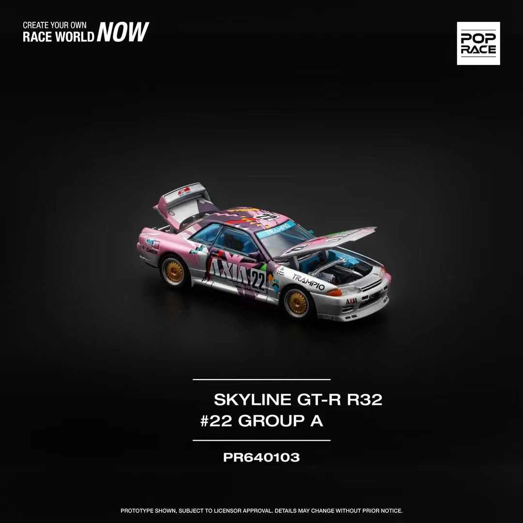 POP Race-modelo de coche de juguete, modelo de preventa, Skyline GTR R32 AXIA #22, Grupo A, capota que se puede abrir, Diecast Diorama, 1:64