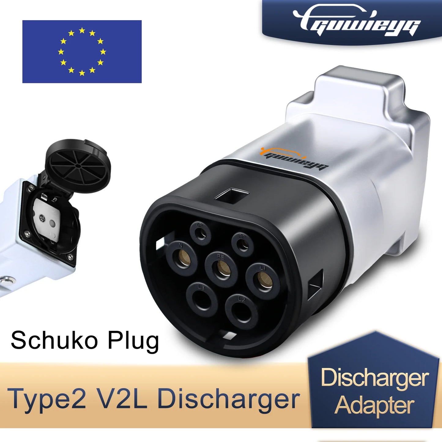 Descargador V2L Schuko Plug V2L para vehículo, adaptador de Cable EV para descarga de coche, soporte MG BYD KIA, tipo 2