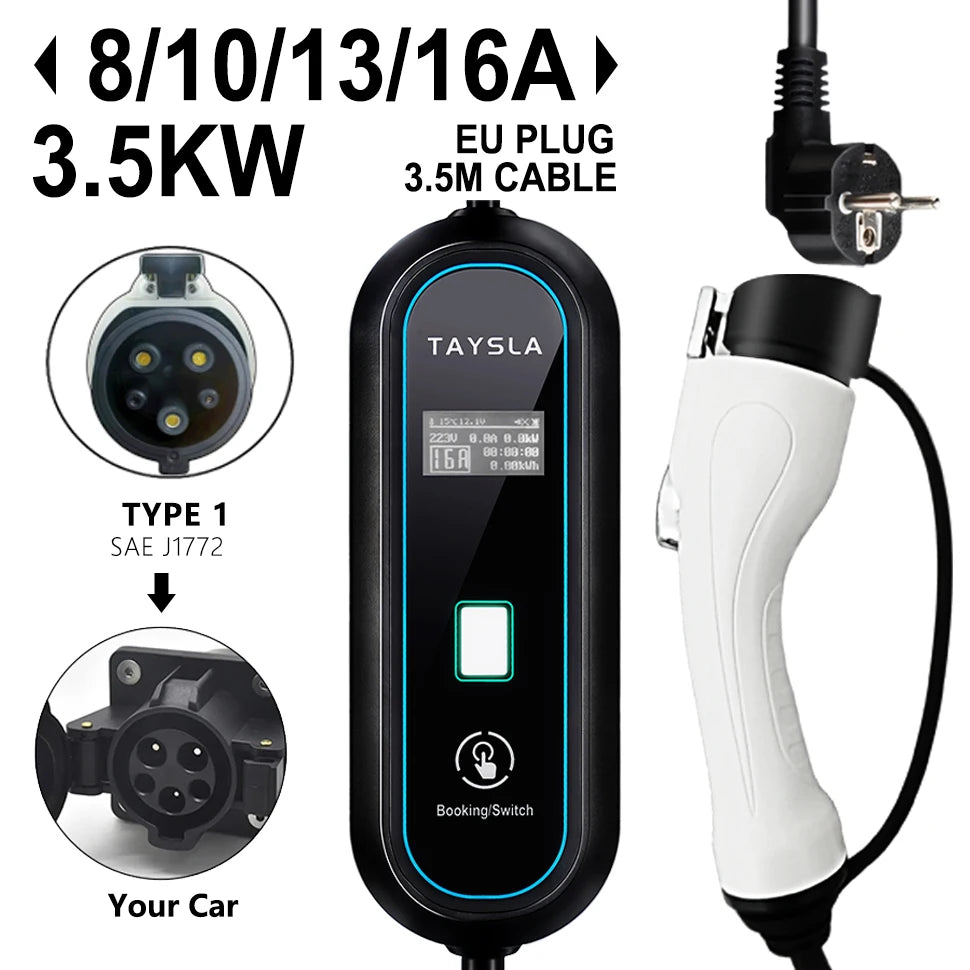 Cargador de coche eléctrico TAYSLA 3.5KW 16A tipo 2 tipo 1 J1772 cargador EV portátil Cable de carga Wallbox para vehículos eléctricos BYD