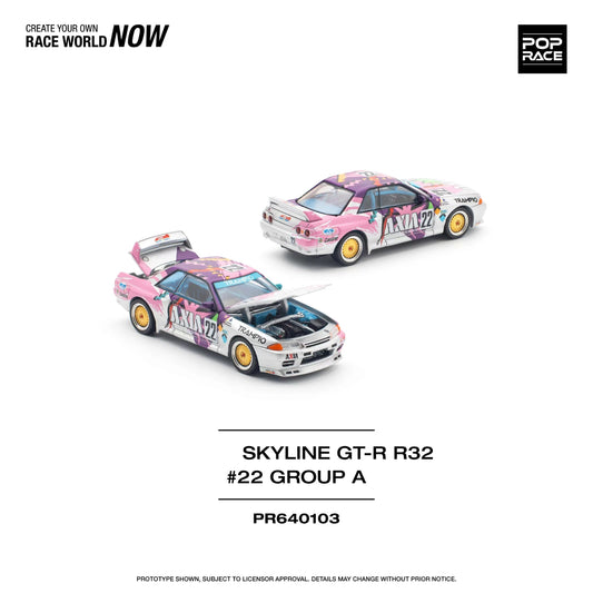 POP Race-modelo de coche de juguete, modelo de preventa, Skyline GTR R32 AXIA #22, Grupo A, capota que se puede abrir, Diecast Diorama, 1:64