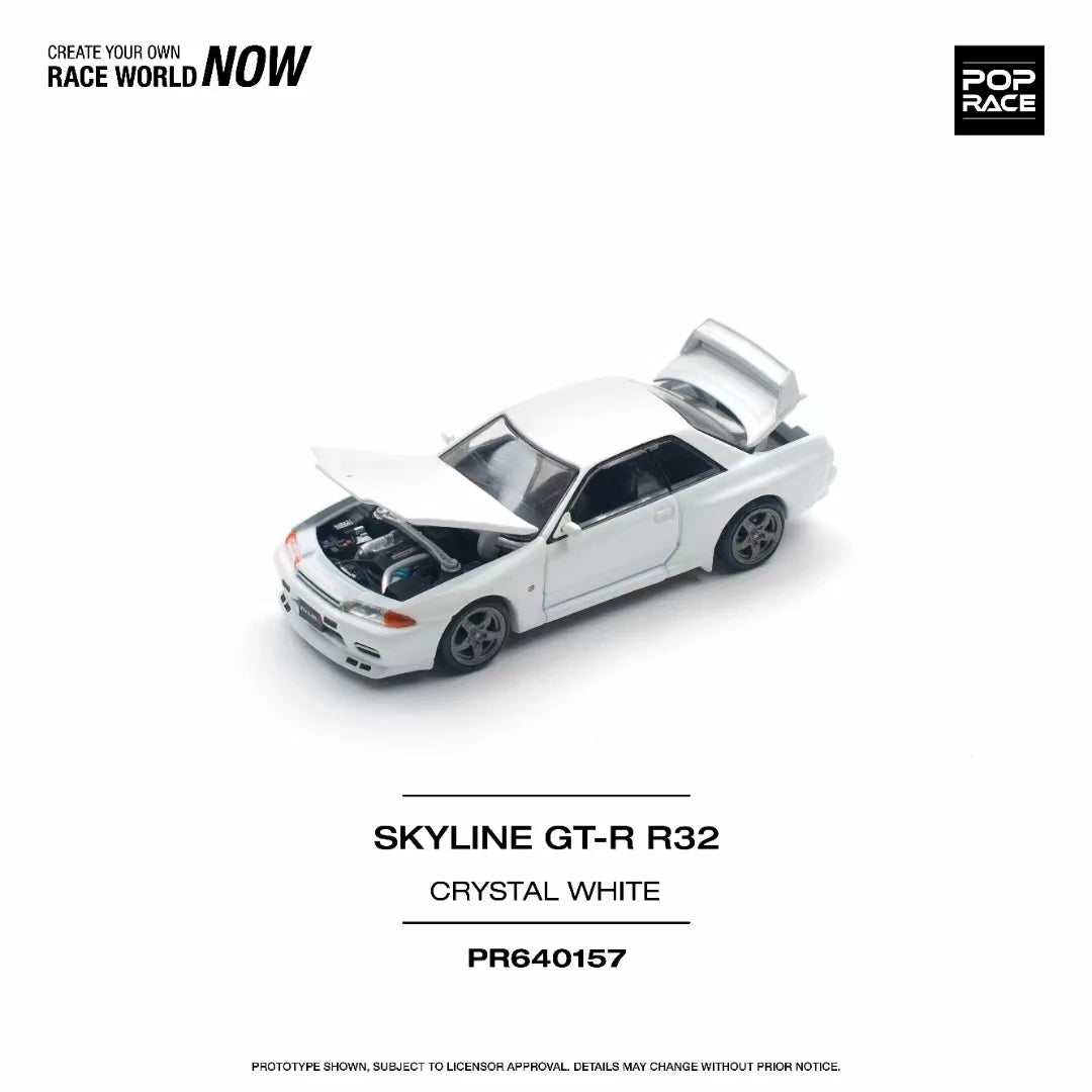 Pop Race-modelo de coche GTR R32, escala 1:64, Skyline, Diorama, cristal blanco fundido a presión, juguetes en miniatura de colección