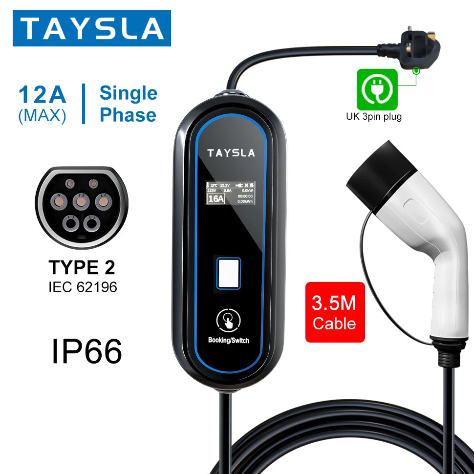 Cargador de coche eléctrico TAYSLA 3.5KW 16A tipo 2 tipo 1 J1772 cargador EV portátil Cable de carga Wallbox para vehículos eléctricos BYD