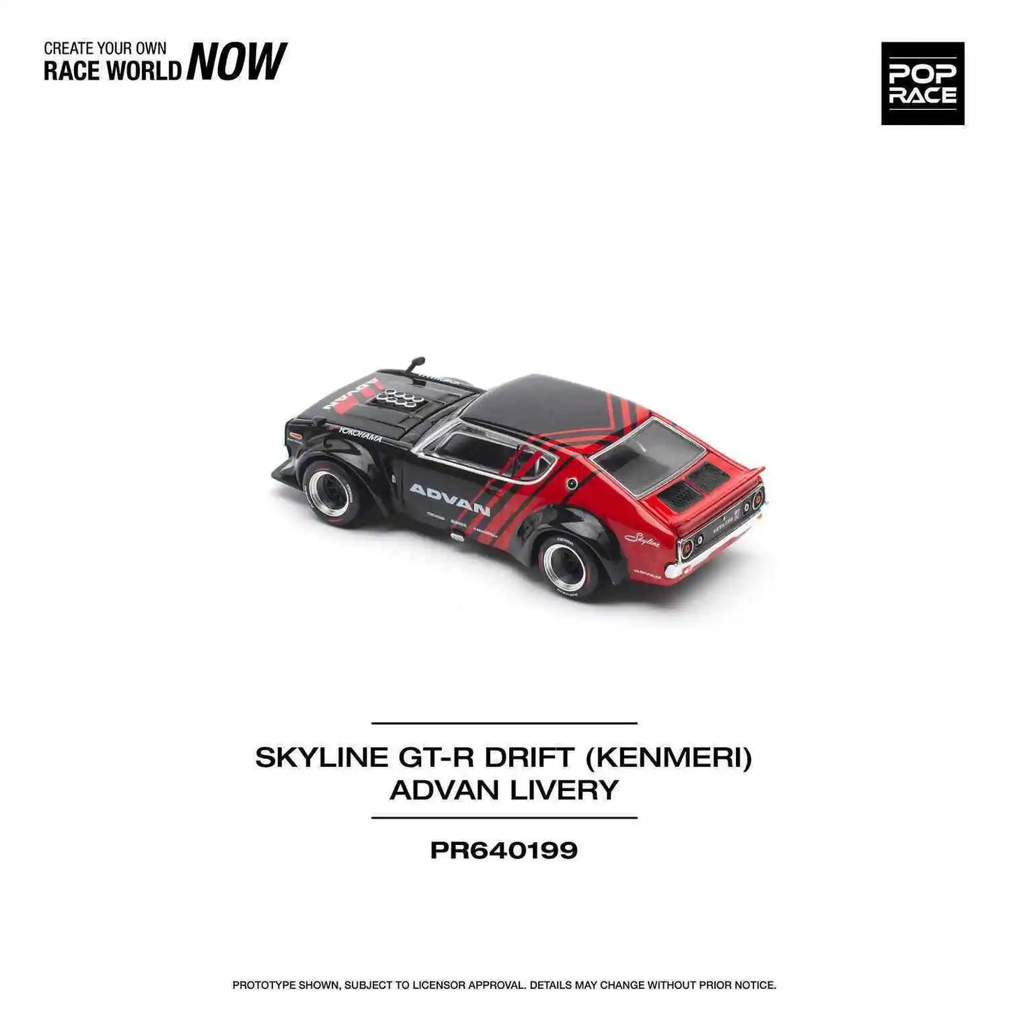 Preventa POP RACE 1:64 Skyline KPGC110 Kenmeri V8 Drift Advan Diecast Diorama coche modelo de juguete