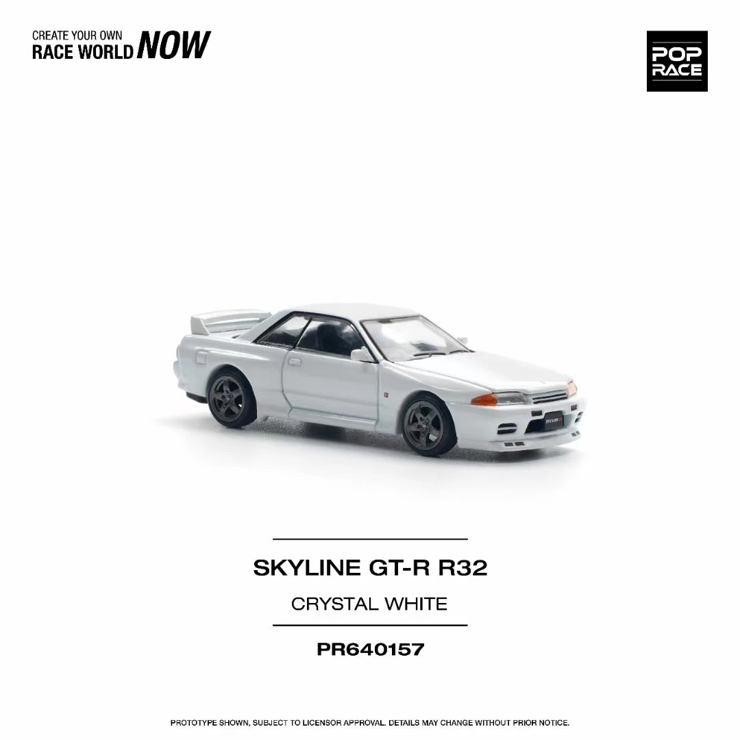 Pop Race-modelo de coche GTR R32, escala 1:64, Skyline, Diorama, cristal blanco fundido a presión, juguetes en miniatura de colección