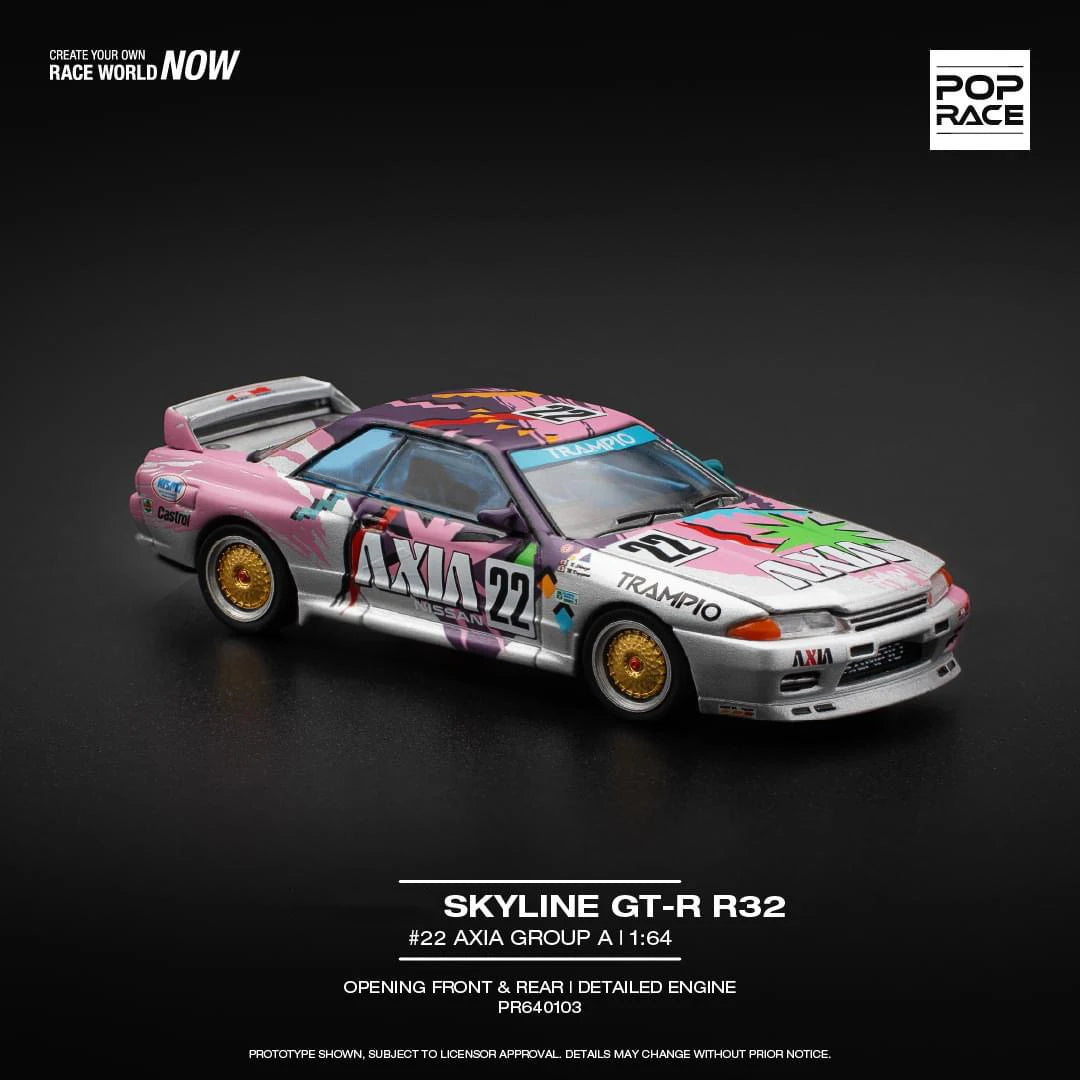 POP Race-modelo de coche de juguete, modelo de preventa, Skyline GTR R32 AXIA #22, Grupo A, capota que se puede abrir, Diecast Diorama, 1:64