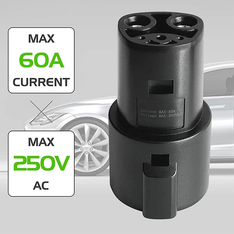 Accesorios para cargador de coche eléctrico, adaptador de enchufe tipo 1, 60 Amp, 250V, Sae Iec 62196 J1772 a Tesla, adaptador de carga Gbt Dc