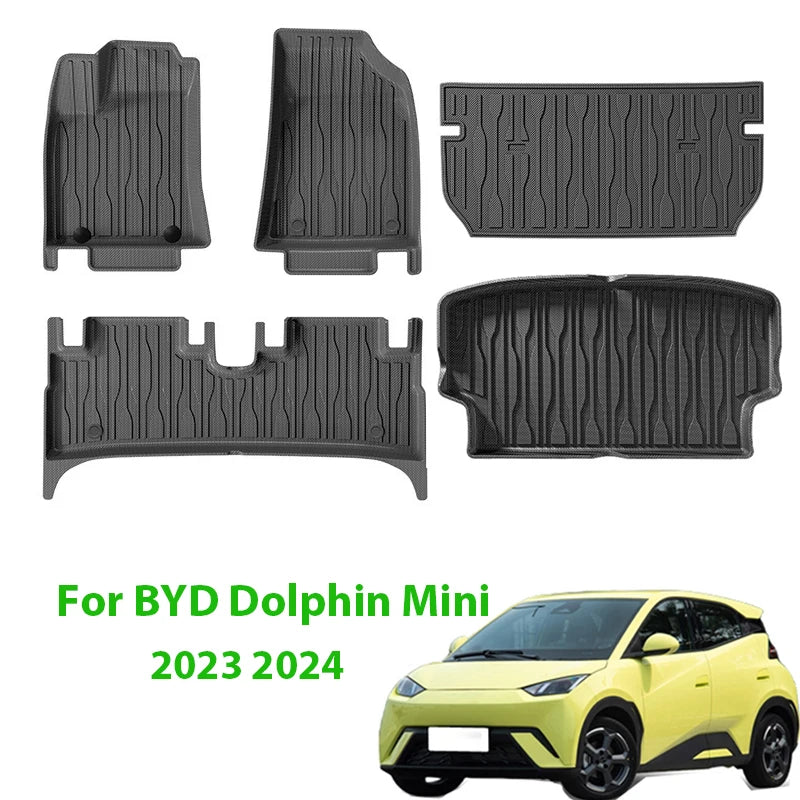 Alfombrillas de coche para BYD Dolphin Mini Seagulls EV 2024, alfombrillas de maletero, alfombra antideslizante impermeable, Protector de asiento trasero, bandeja de revestimiento de maletero