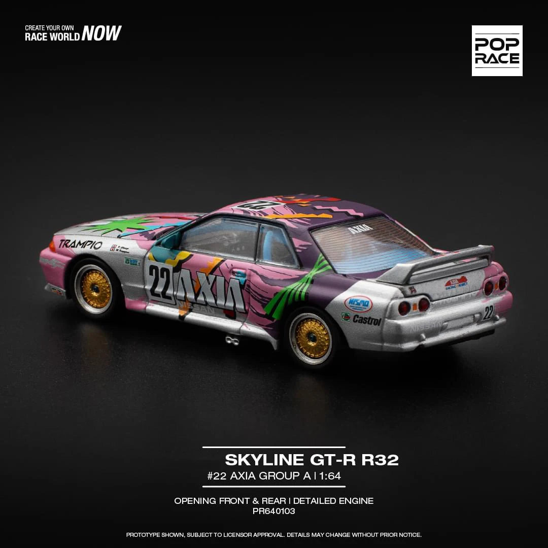 POP Race-modelo de coche de juguete, modelo de preventa, Skyline GTR R32 AXIA #22, Grupo A, capota que se puede abrir, Diecast Diorama, 1:64