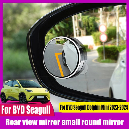 Espejo retrovisor redondo pequeño para BYD Seagull Dolphin Mini 2023 2024, asistencia inversa, tipo ventosa, alta definición