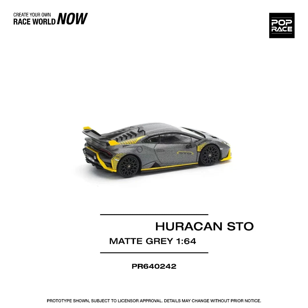 Preventa POP RACE 1:64 Huracan STO capó que se puede abrir gris mate Diecast Diorama modelo de coche de juguete