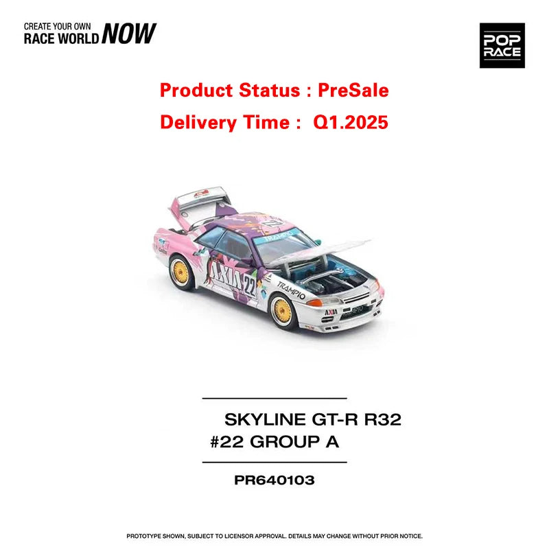 POP Race-modelo de coche de juguete, modelo de preventa, Skyline GTR R32 AXIA #22, Grupo A, capota que se puede abrir, Diecast Diorama, 1:64