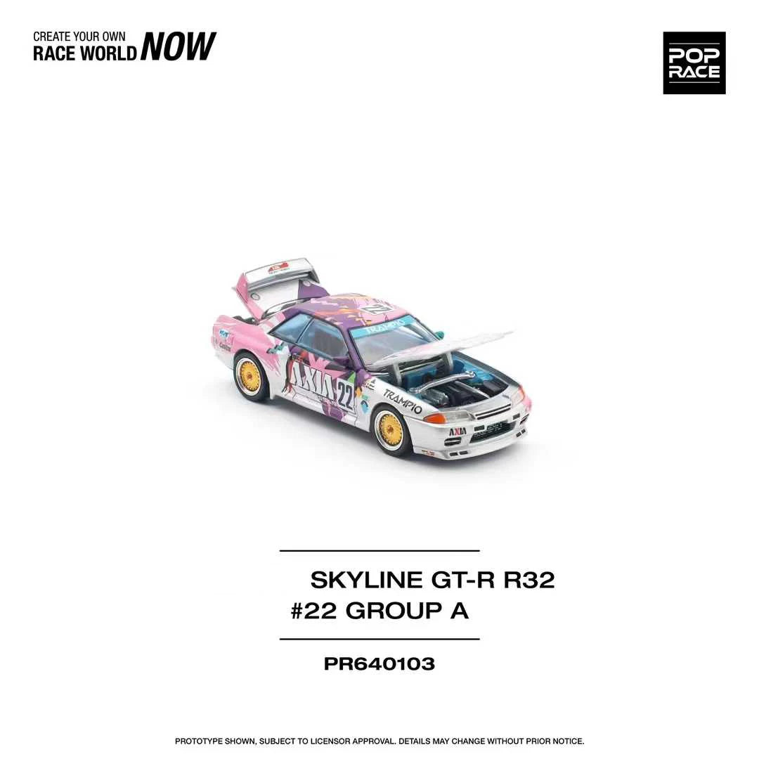 POP Race-modelo de coche de juguete, modelo de preventa, Skyline GTR R32 AXIA #22, Grupo A, capota que se puede abrir, Diecast Diorama, 1:64