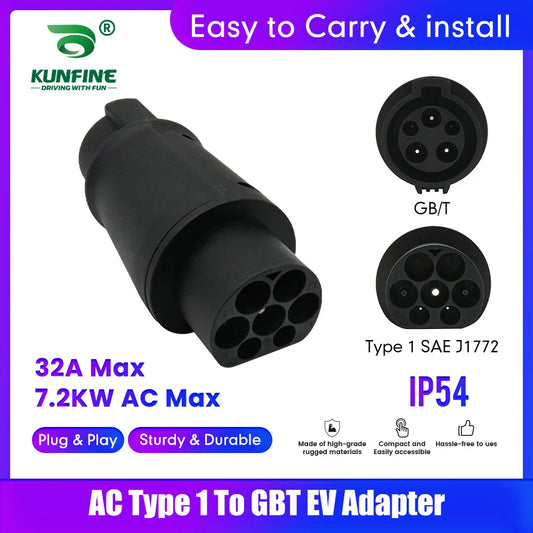 Adaptador EV para vehículo eléctrico, convertidor SAE J1772 tipo 1 a GBT, accesorios para coche eléctrico, conector de cargador Tesla EV 16A 32A