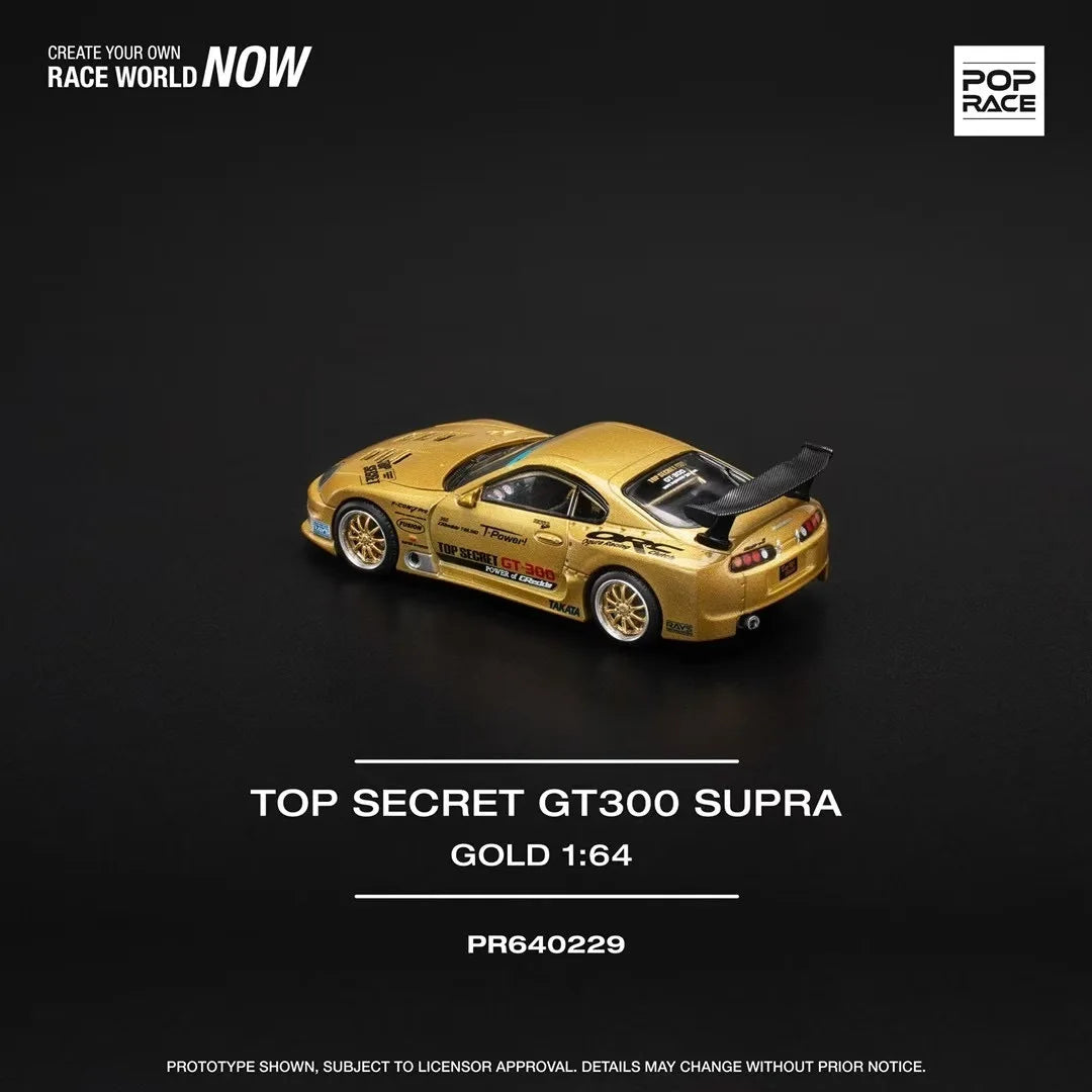 Preventa Pop Race 1:64 Top Secret GT300 Supra A80 capó que se puede abrir dorado Diecast Diorama modelo de coche de juguete