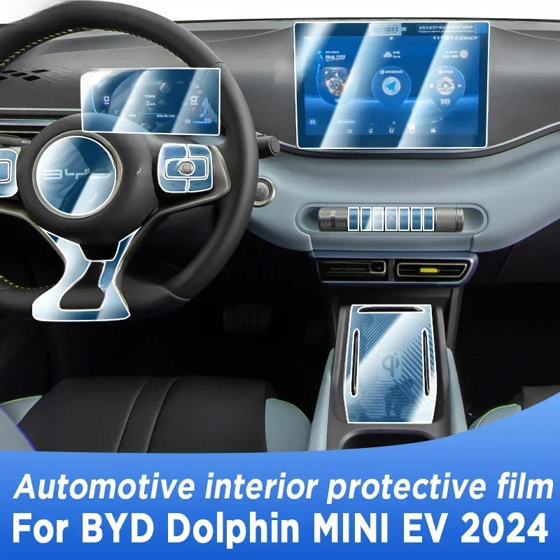 Pantalla de navegación de Panel de caja de cambios para BYD Dolphin MINI EV Seagull 2024, cubierta de película protectora de TPU Interior automotriz, antiarañazos