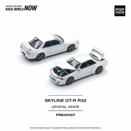 Pop Race-modelo de coche GTR R32, escala 1:64, Skyline, Diorama, cristal blanco fundido a presión, juguetes en miniatura de colección