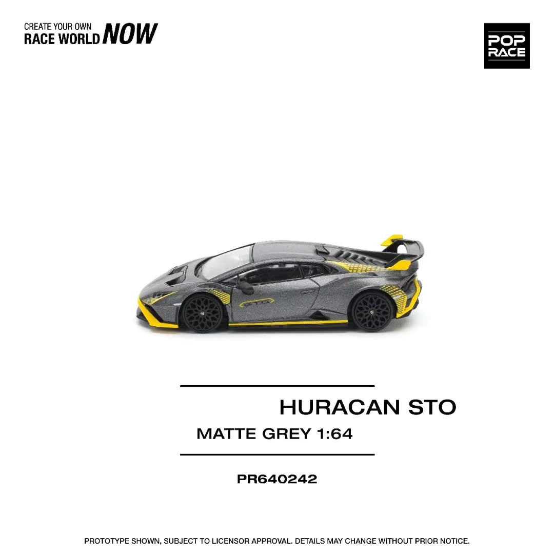 Preventa POP RACE 1:64 Huracan STO capó que se puede abrir gris mate Diecast Diorama modelo de coche de juguete