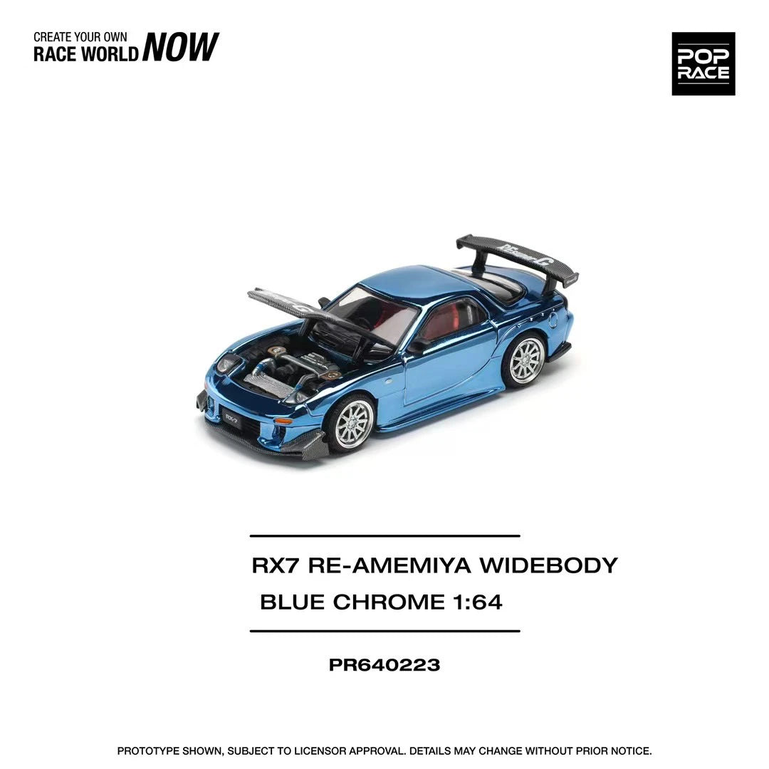 PreSale POP RACE 1:64 RX7 FD3S RE Amemiya Chrome Blue Diecast Diorama Car Model Toy