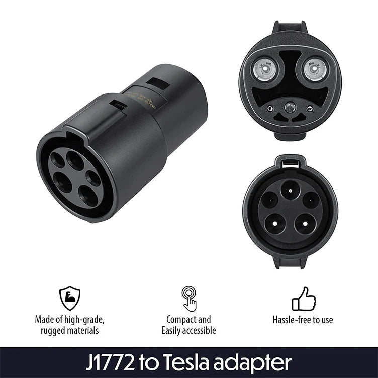 Accesorios para cargador de coche eléctrico, adaptador de enchufe tipo 1, 60 Amp, 250V, Sae Iec 62196 J1772 a Tesla, adaptador de carga Gbt Dc