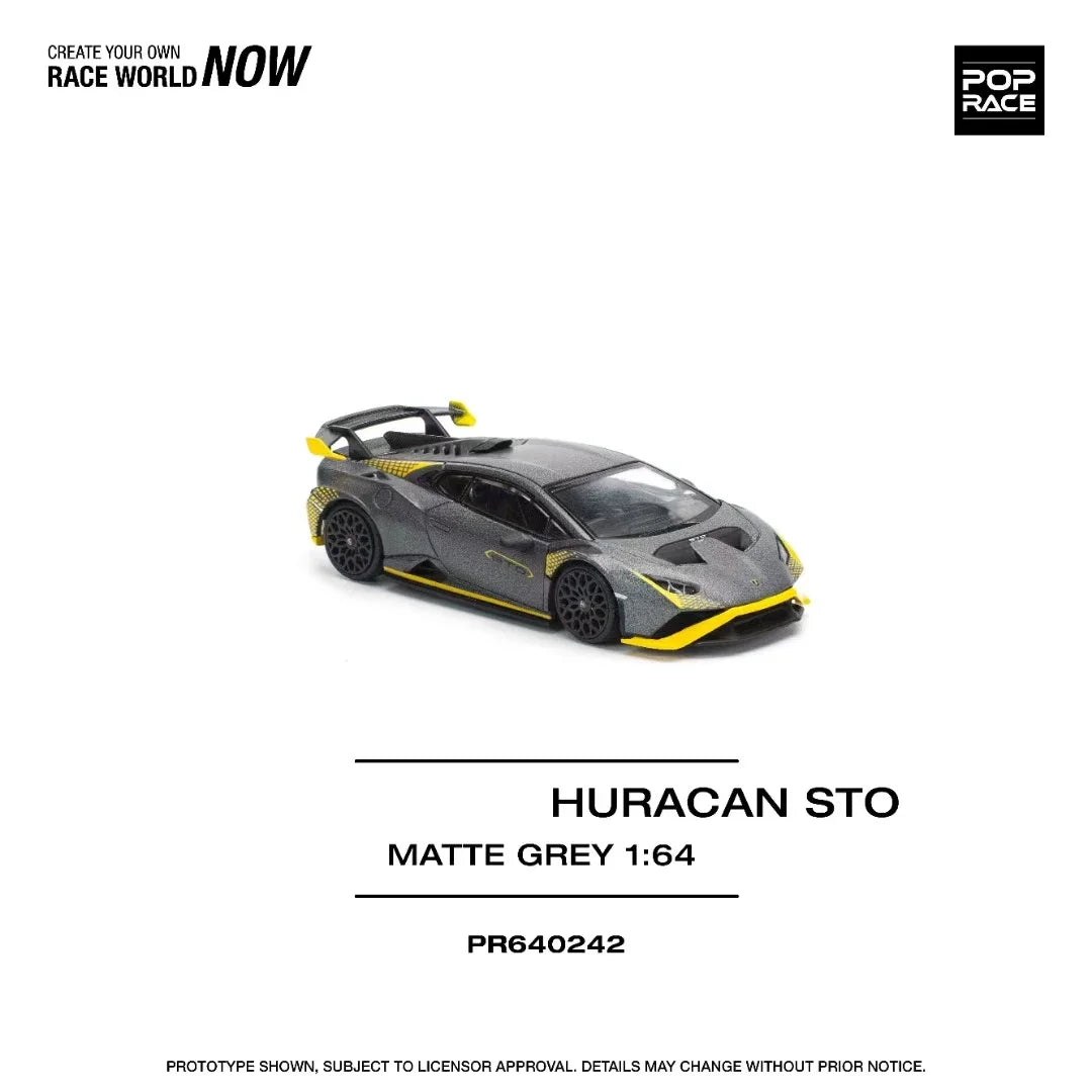 Preventa POP RACE 1:64 Huracan STO capó que se puede abrir gris mate Diecast Diorama modelo de coche de juguete