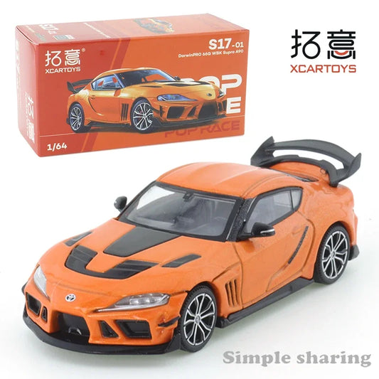 XCARTOYS POP RACE 1/64-Coche de juguete de aleación, modelo DarwinPRO, Toyota A90, naranja metálico, fundido a presión, regalo de colección