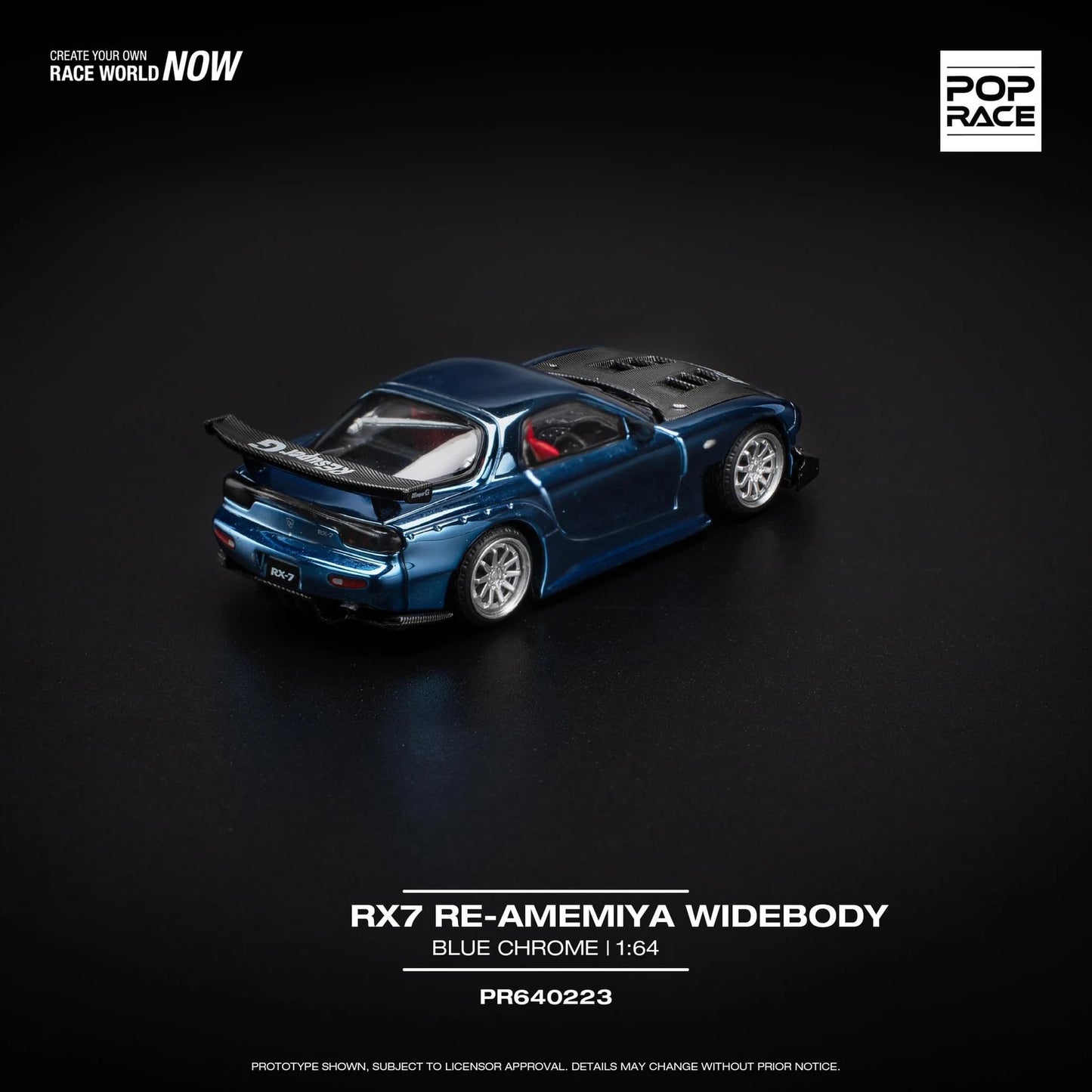 PreSale POP RACE 1:64 RX7 FD3S RE Amemiya Chrome Blue Diecast Diorama Car Model Toy