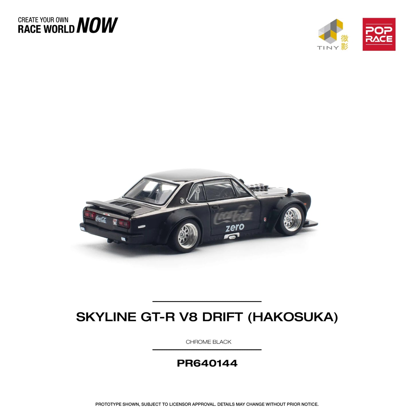 Modelo de coche de juguete, preventa Pop Race 1:64 Skyline GTR KPGC10 Hakosuka V8 Drift Chrome Black Zero Diecast Diorama