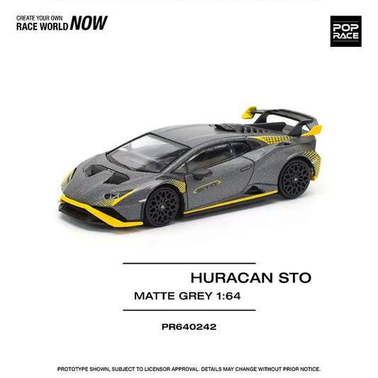 Preventa POP RACE 1:64 Huracan STO capó que se puede abrir gris mate Diecast Diorama modelo de coche de juguete