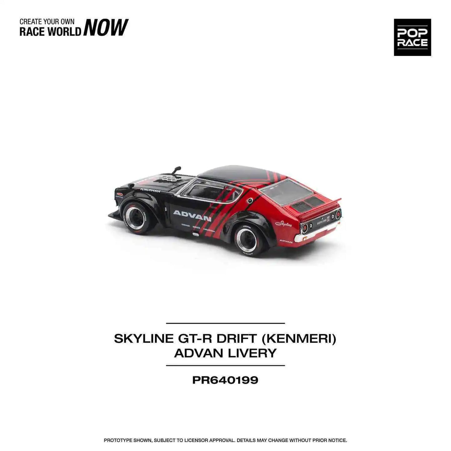 Preventa POP RACE 1:64 Skyline KPGC110 Kenmeri V8 Drift Advan Diecast Diorama coche modelo de juguete