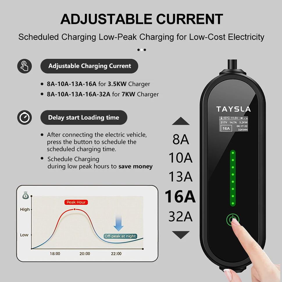 TAYSLA-cargador portátil para coche eléctrico, Cable de carga para vehículo eléctrico, tipo 2, 32A, 16A, tipo 1, GBT, para Tesla BYD