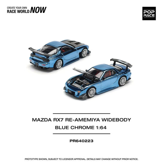 PreSale POP RACE 1:64 RX7 FD3S RE Amemiya Chrome Blue Diecast Diorama Car Model Toy