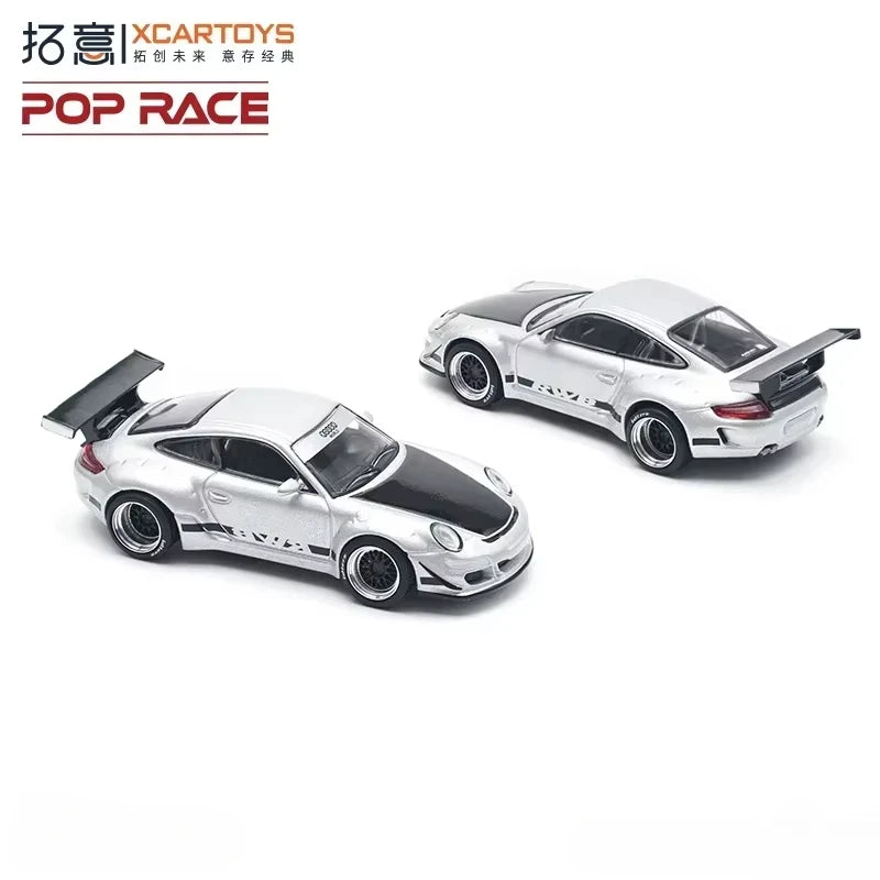 Xcartoys x POP RACE 1:64 RWB 997 coche modelo plateado fundido a presión