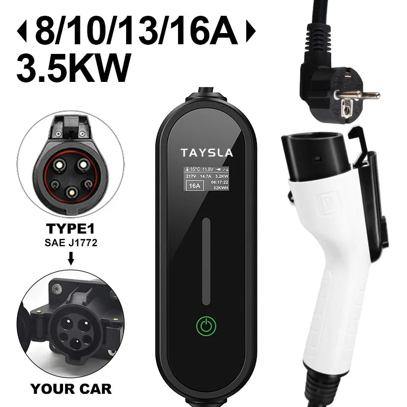 TAYSLA-cargador portátil para coche eléctrico, Cable de carga para vehículo eléctrico, tipo 2, 32A, 16A, tipo 1, GBT, para Tesla BYD