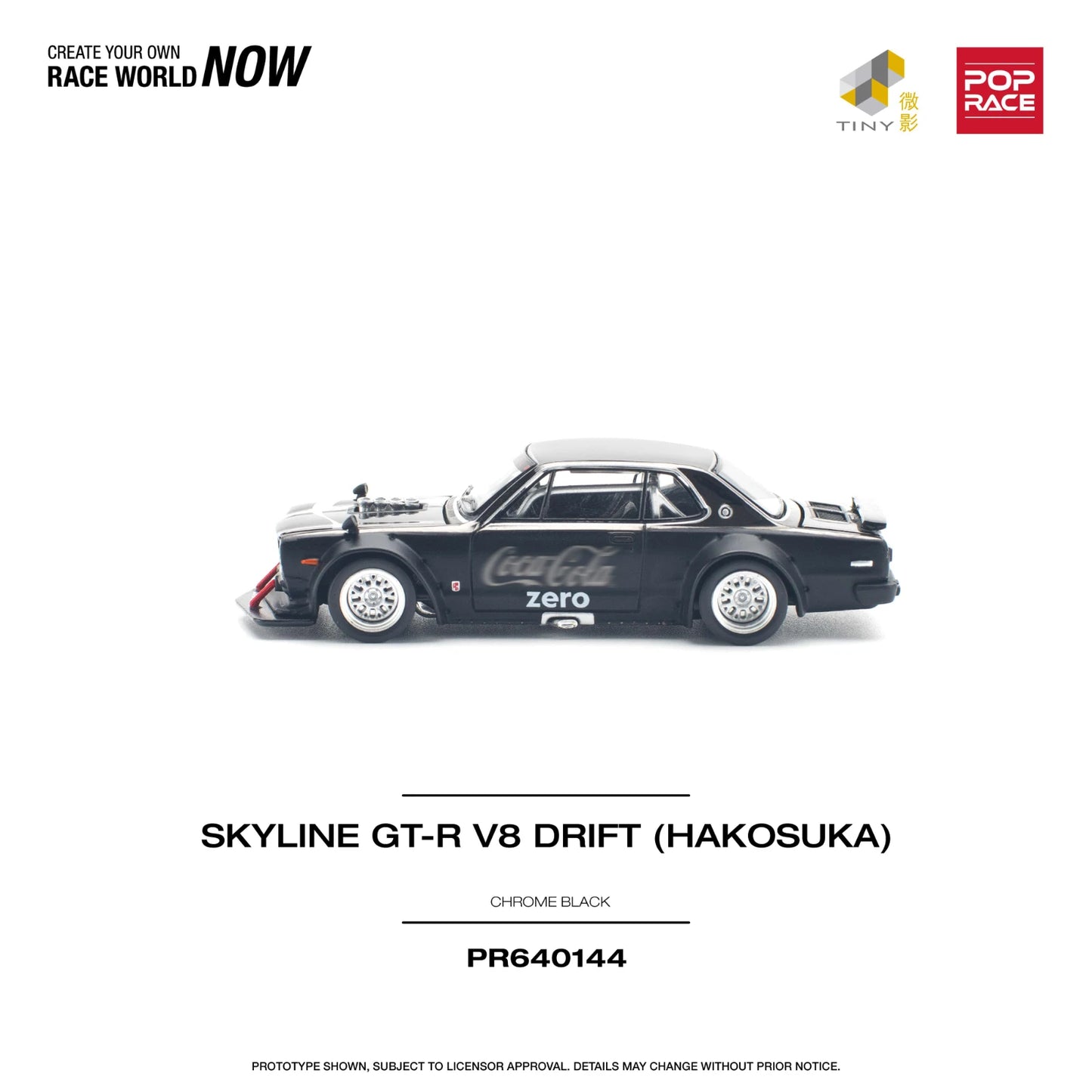 Modelo de coche de juguete, preventa Pop Race 1:64 Skyline GTR KPGC10 Hakosuka V8 Drift Chrome Black Zero Diecast Diorama