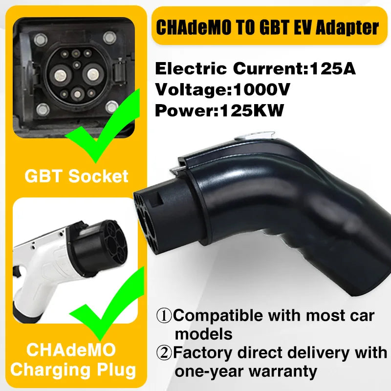 CHAdeMO a GB/T EV adaptador 125A 1000V DC para GBT adaptador de carga de vehículo eléctrico estación cargador convertidor accesorios de coche