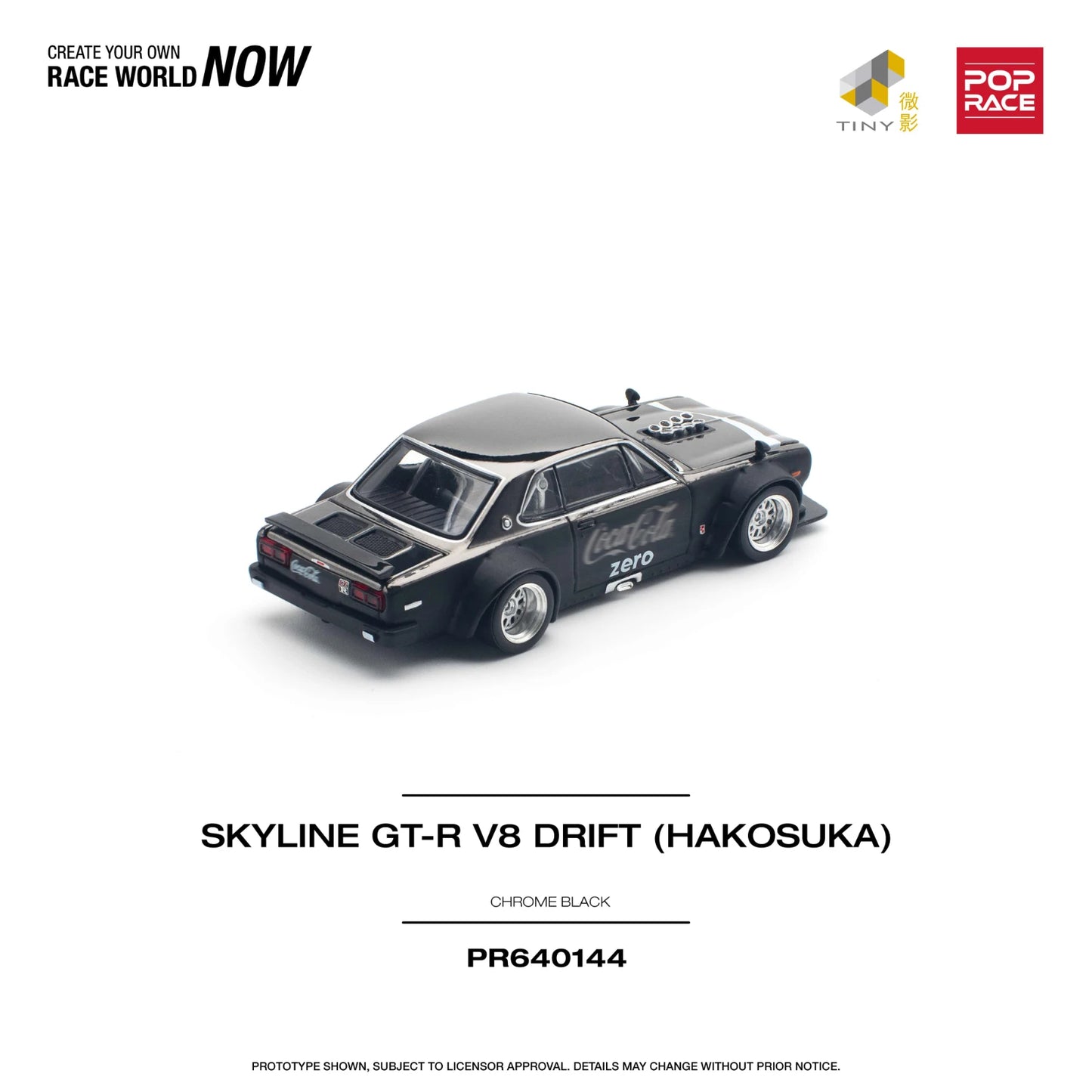 Modelo de coche de juguete, preventa Pop Race 1:64 Skyline GTR KPGC10 Hakosuka V8 Drift Chrome Black Zero Diecast Diorama