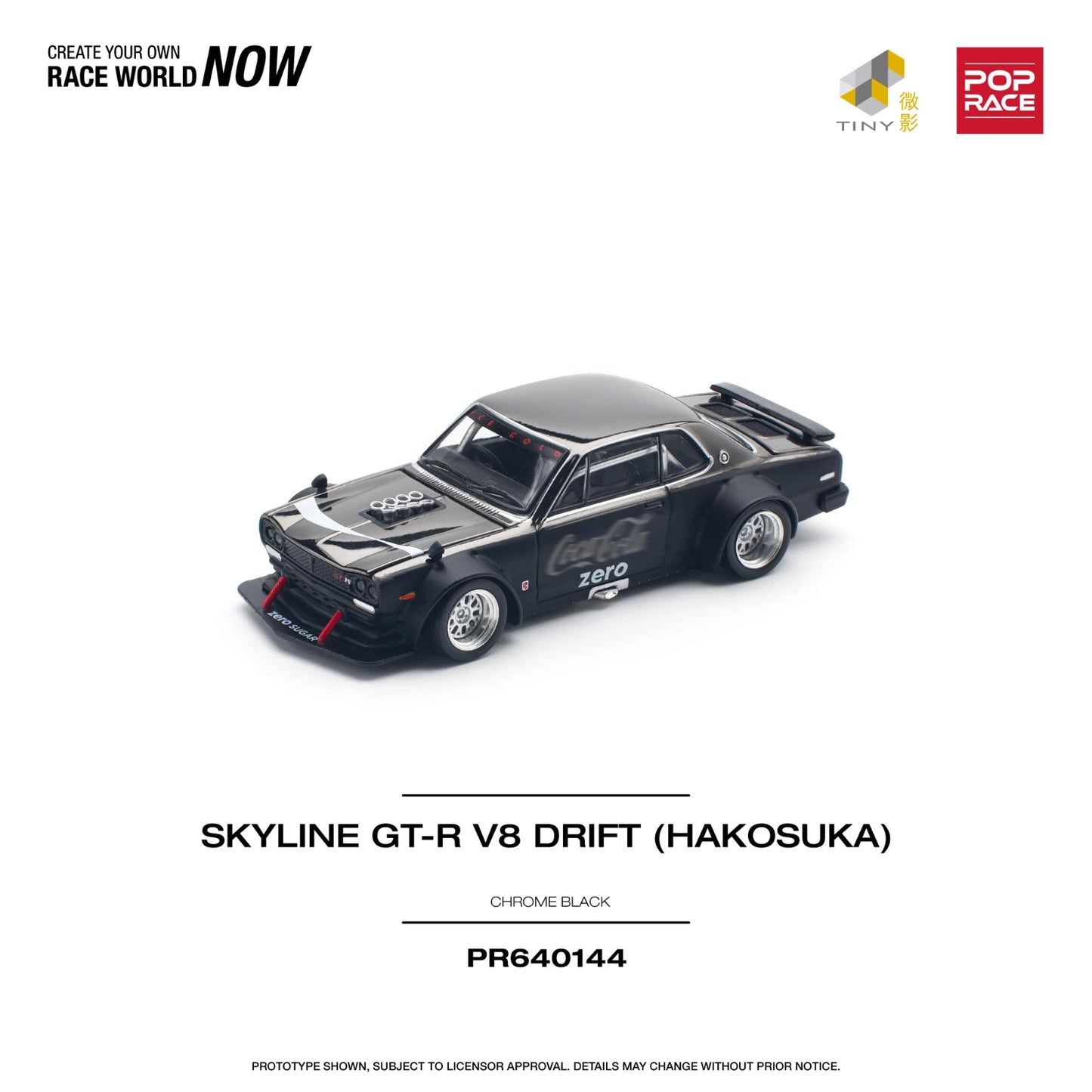 Modelo de coche de juguete, preventa Pop Race 1:64 Skyline GTR KPGC10 Hakosuka V8 Drift Chrome Black Zero Diecast Diorama