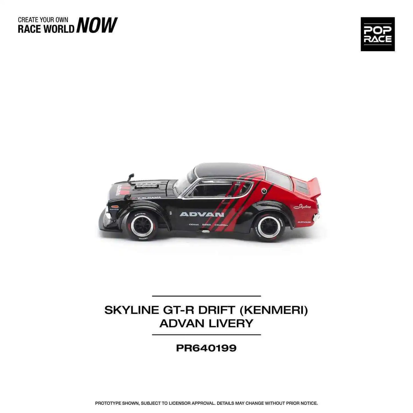 Preventa POP RACE 1:64 Skyline KPGC110 Kenmeri V8 Drift Advan Diecast Diorama coche modelo de juguete