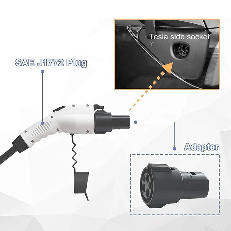 Accesorios para cargador de coche eléctrico, adaptador de enchufe tipo 1, 60 Amp, 250V, Sae Iec 62196 J1772 a Tesla, adaptador de carga Gbt Dc