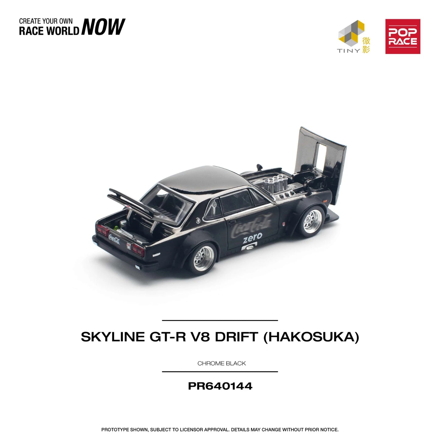 Modelo de coche de juguete, preventa Pop Race 1:64 Skyline GTR KPGC10 Hakosuka V8 Drift Chrome Black Zero Diecast Diorama