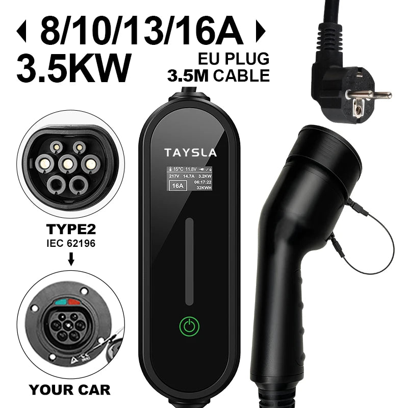 TAYSLA-cargador portátil para coche eléctrico, Cable de carga para vehículo eléctrico, tipo 2, 32A, 16A, tipo 1, GBT, para Tesla BYD