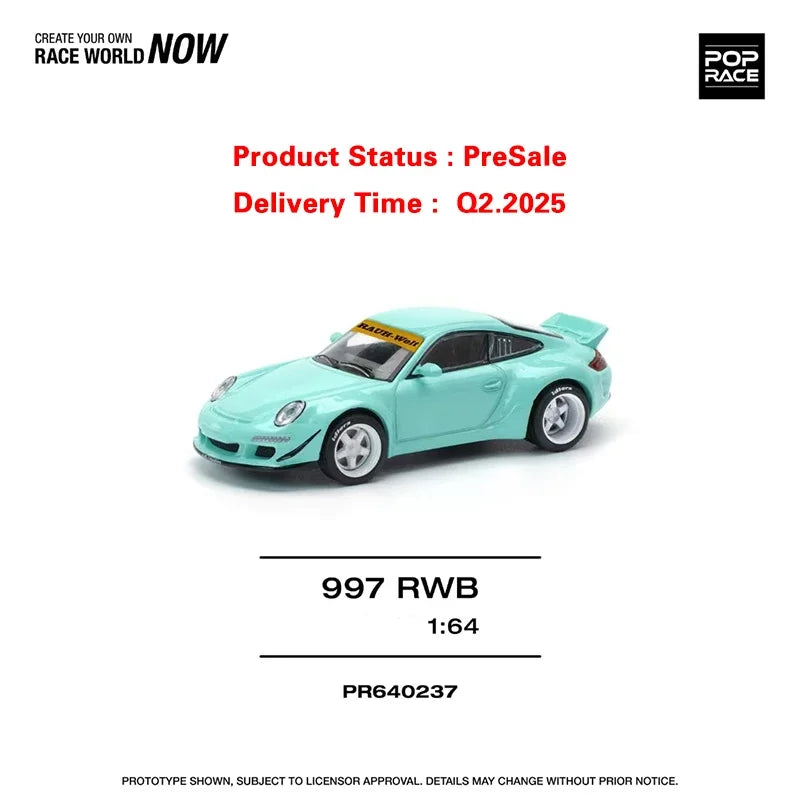 Preventa POP RACE 1:64 RWB 997 ala de pato TFN azul Diecast Diorama coche modelo de juguete