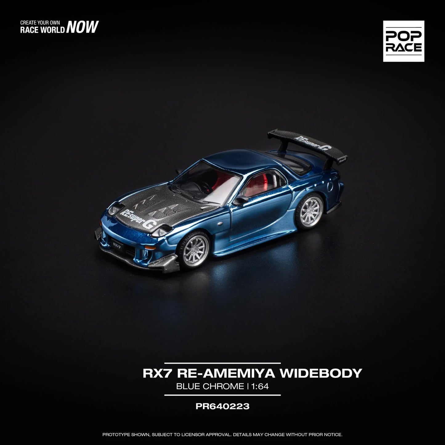 PreSale POP RACE 1:64 RX7 FD3S RE Amemiya Chrome Blue Diecast Diorama Car Model Toy