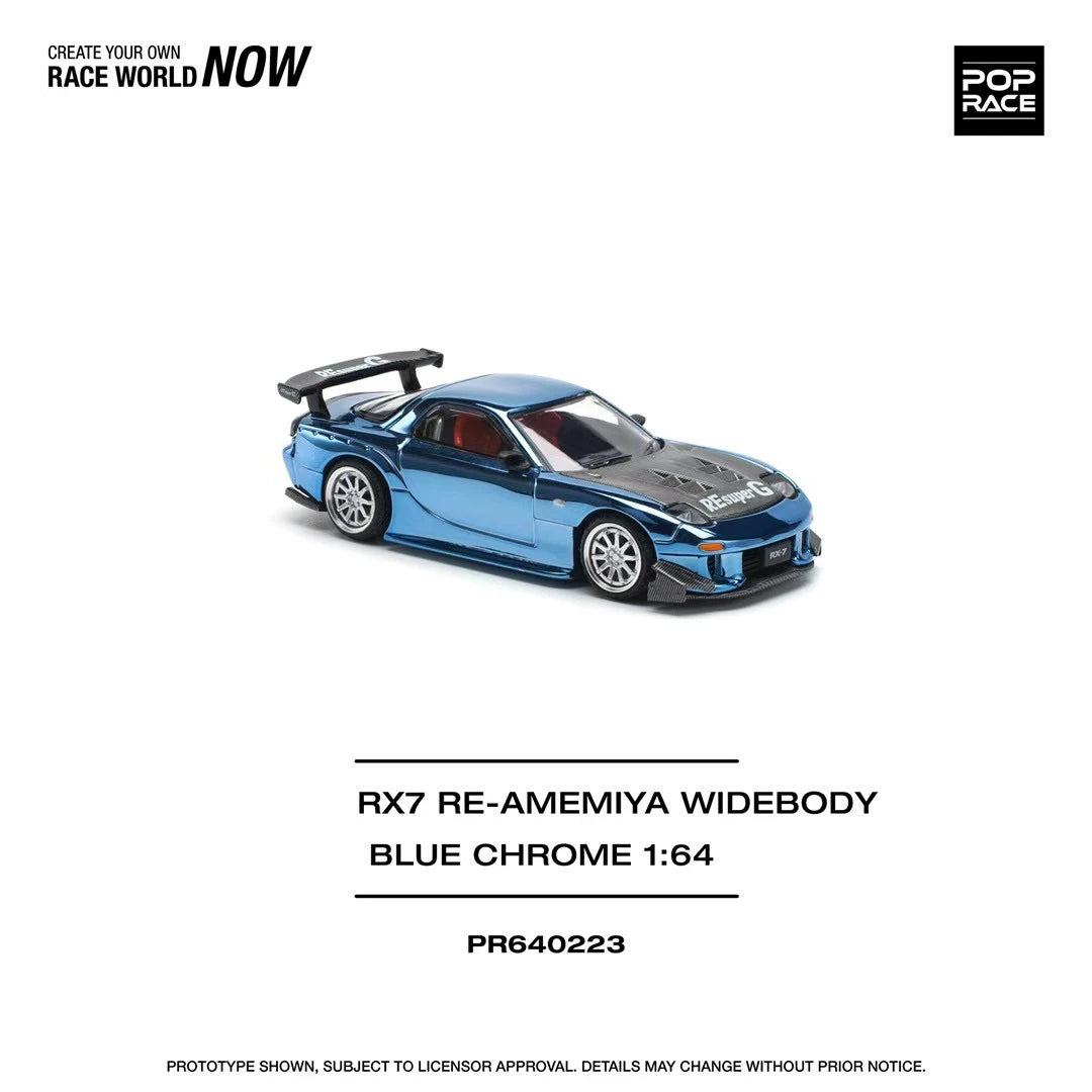 PreSale POP RACE 1:64 RX7 FD3S RE Amemiya Chrome Blue Diecast Diorama Car Model Toy